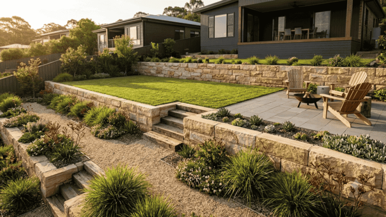 sloping backyard landscaping ideas Adelaide Hills
